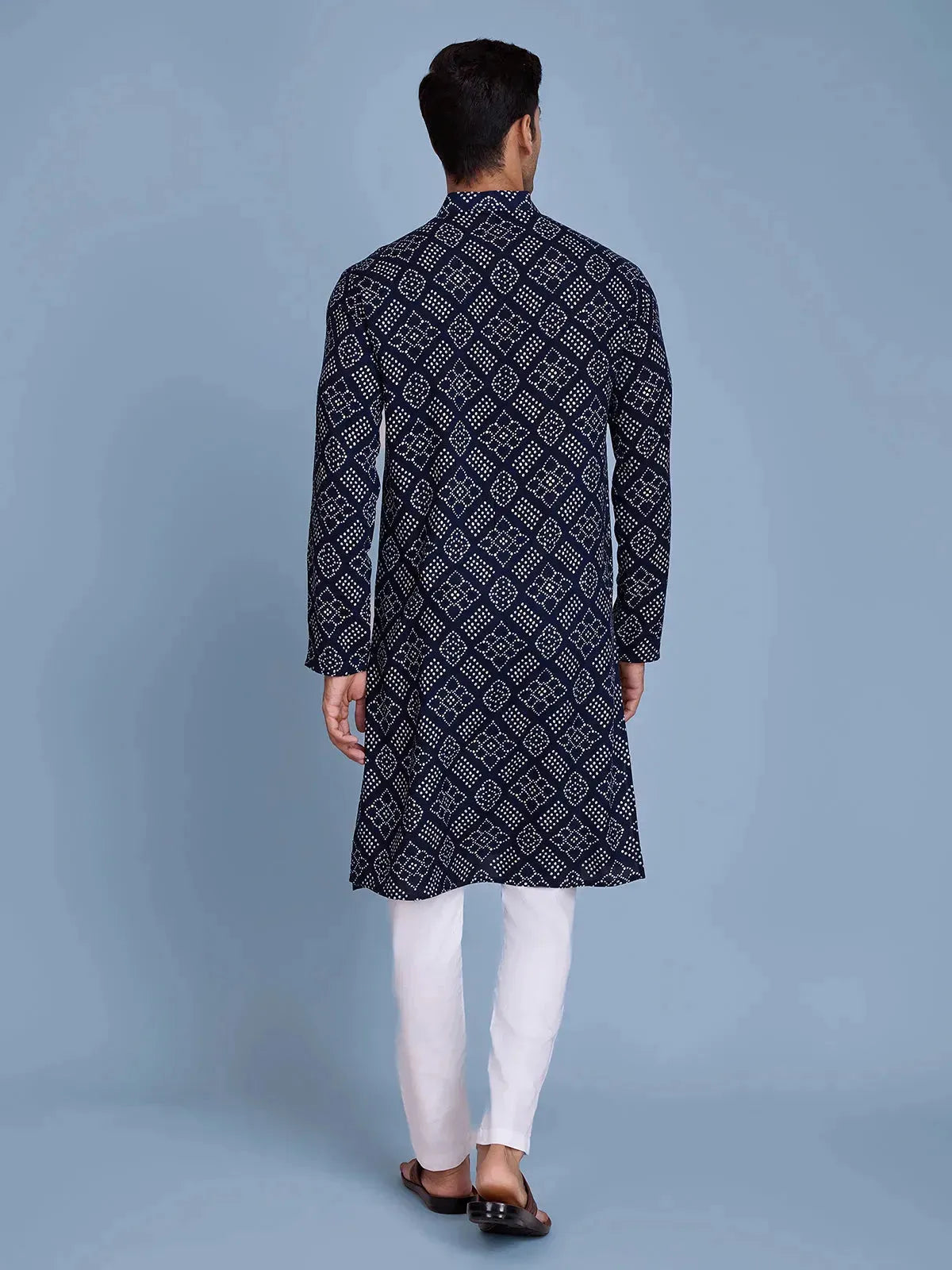 Navy Rayon Foil Printed Men's kurta For Every Occasion
