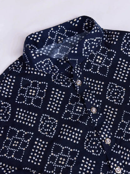 Navy Rayon Foil Printed Men's kurta For Every Occasion