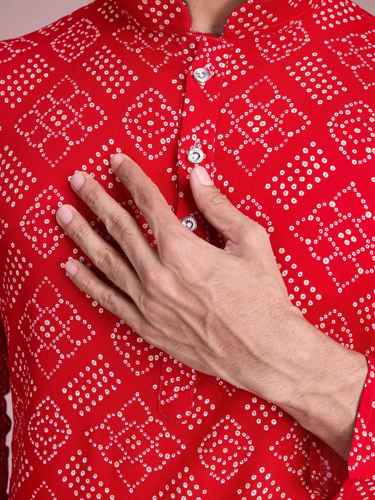 Red Rayon Foil Printed Men's kurta For Every Occasion