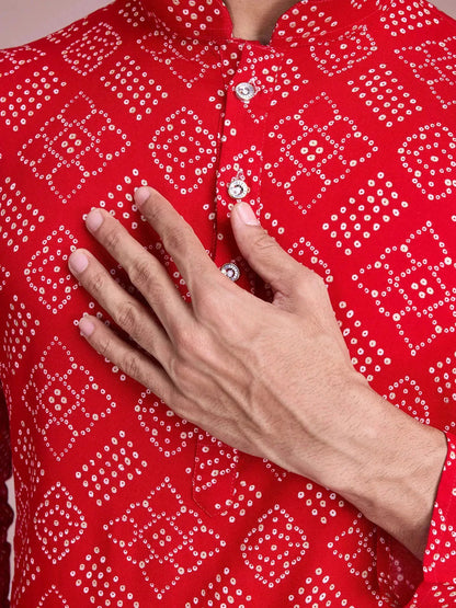 Red Rayon Foil Printed Men's kurta For Every Occasion