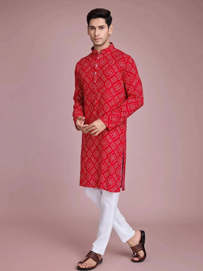 Red Rayon Foil Printed Men's kurta For Every Occasion