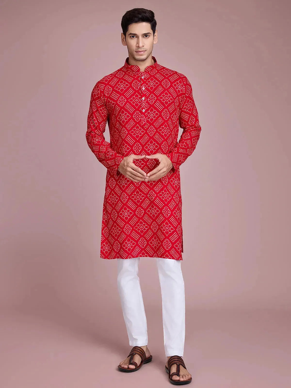 Red Rayon Foil Printed Men's kurta For Every Occasion