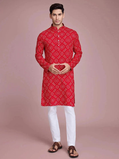 Red Rayon Foil Printed Men's kurta For Every Occasion