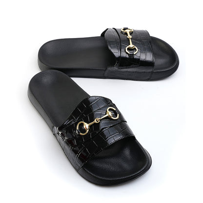 Monkstory Old Money Horsebit Sliders - Black