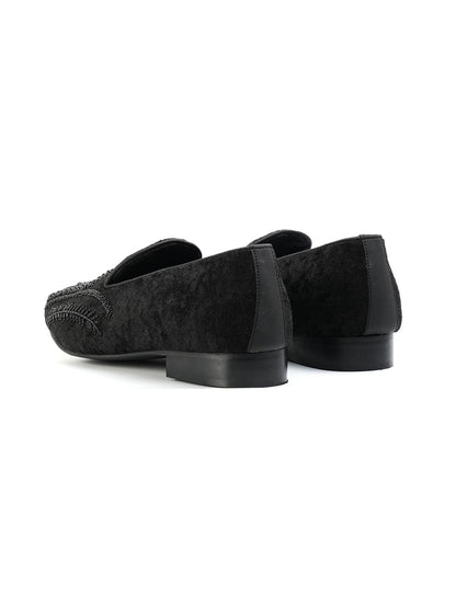 Monkstory Hand-Embroidered Embellished Slip-Ons - Black