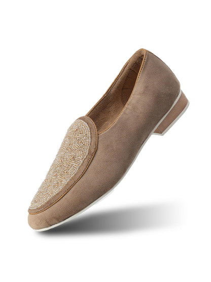 Monkstory Hand-Beaded Slip-ons - Beige