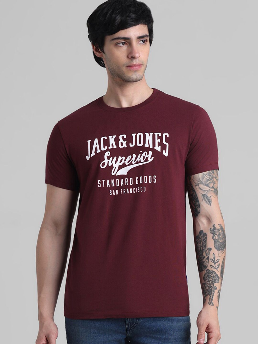 Typography Printed Round Neck Slim Fit T-shirt