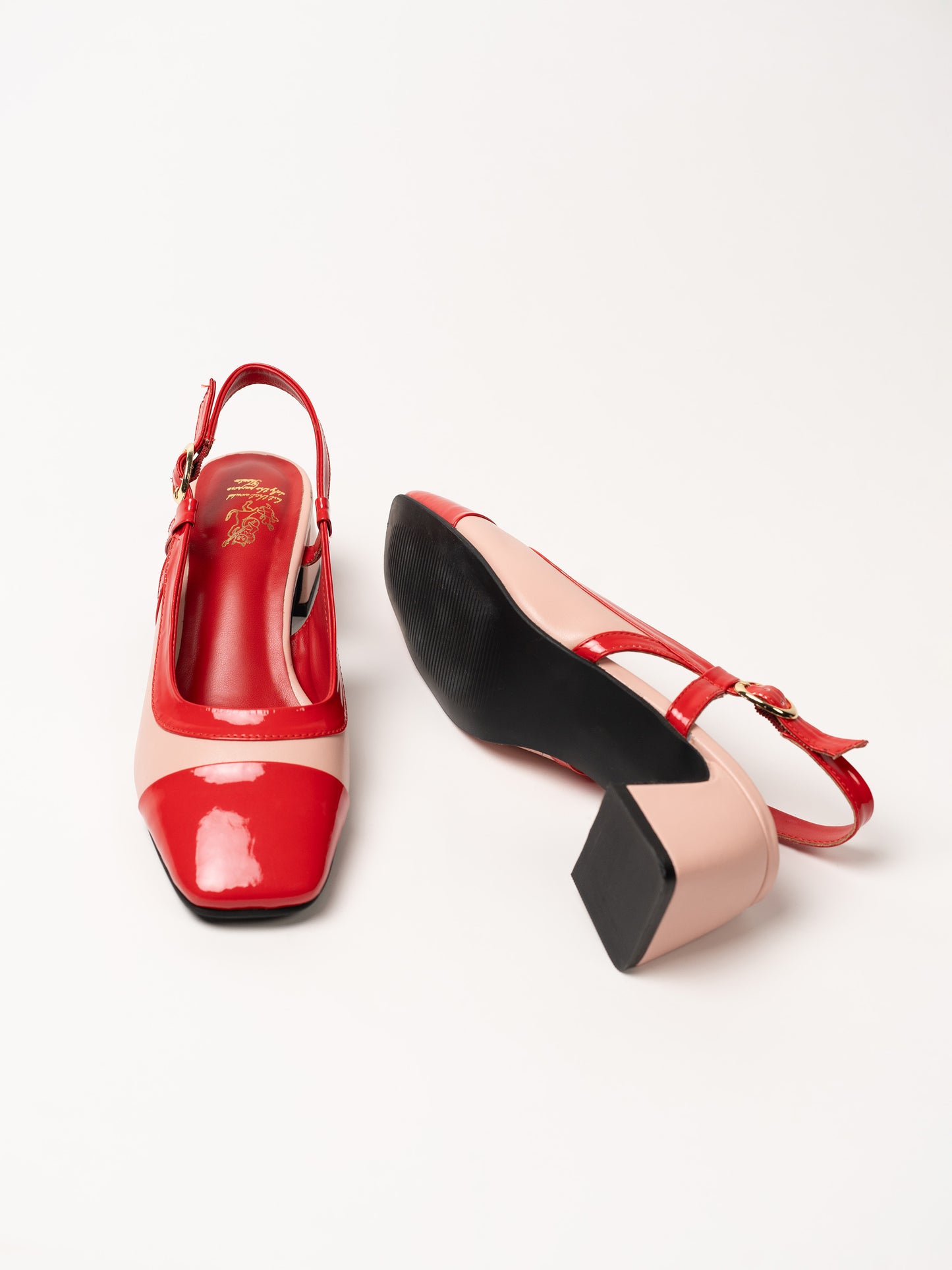 Theater Women Red & Pink Mary Jane Slingback Block Heel Sandals