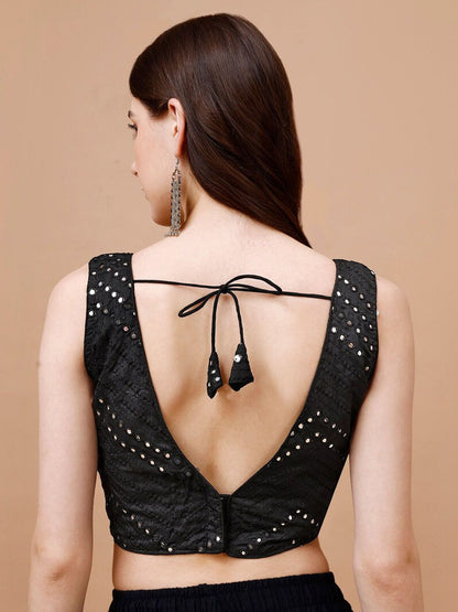 Mirror Work Embellished Sleeveless Saree Blouse