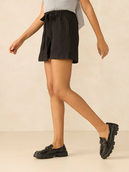 Black Wrap Detail Skort