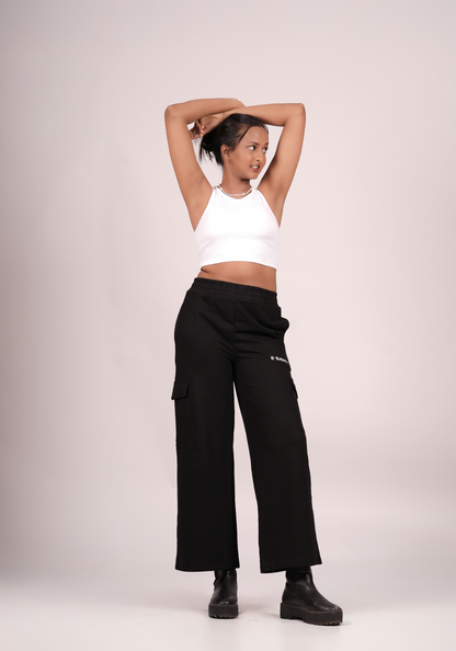 Wide Leg Cargos in Midnight Magic Black