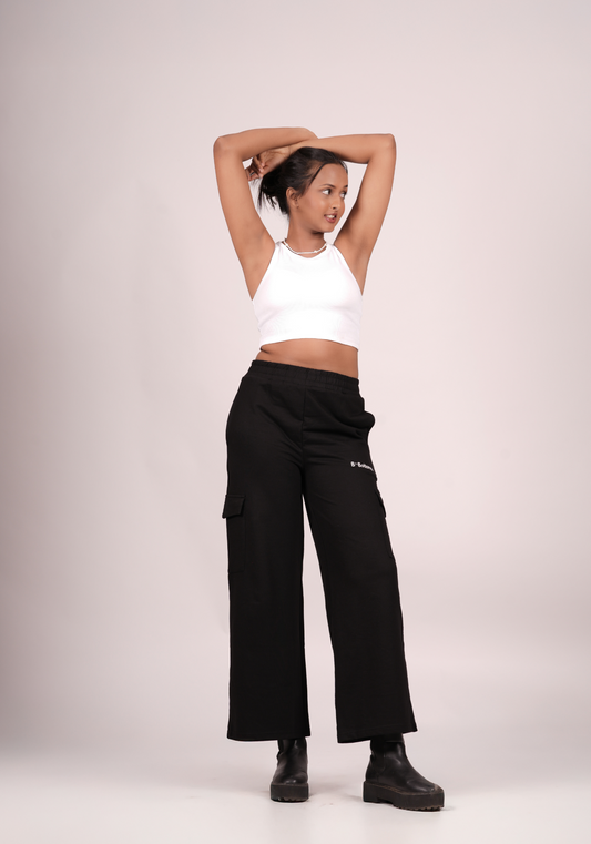 Wide Leg Cargos in Midnight Magic Black