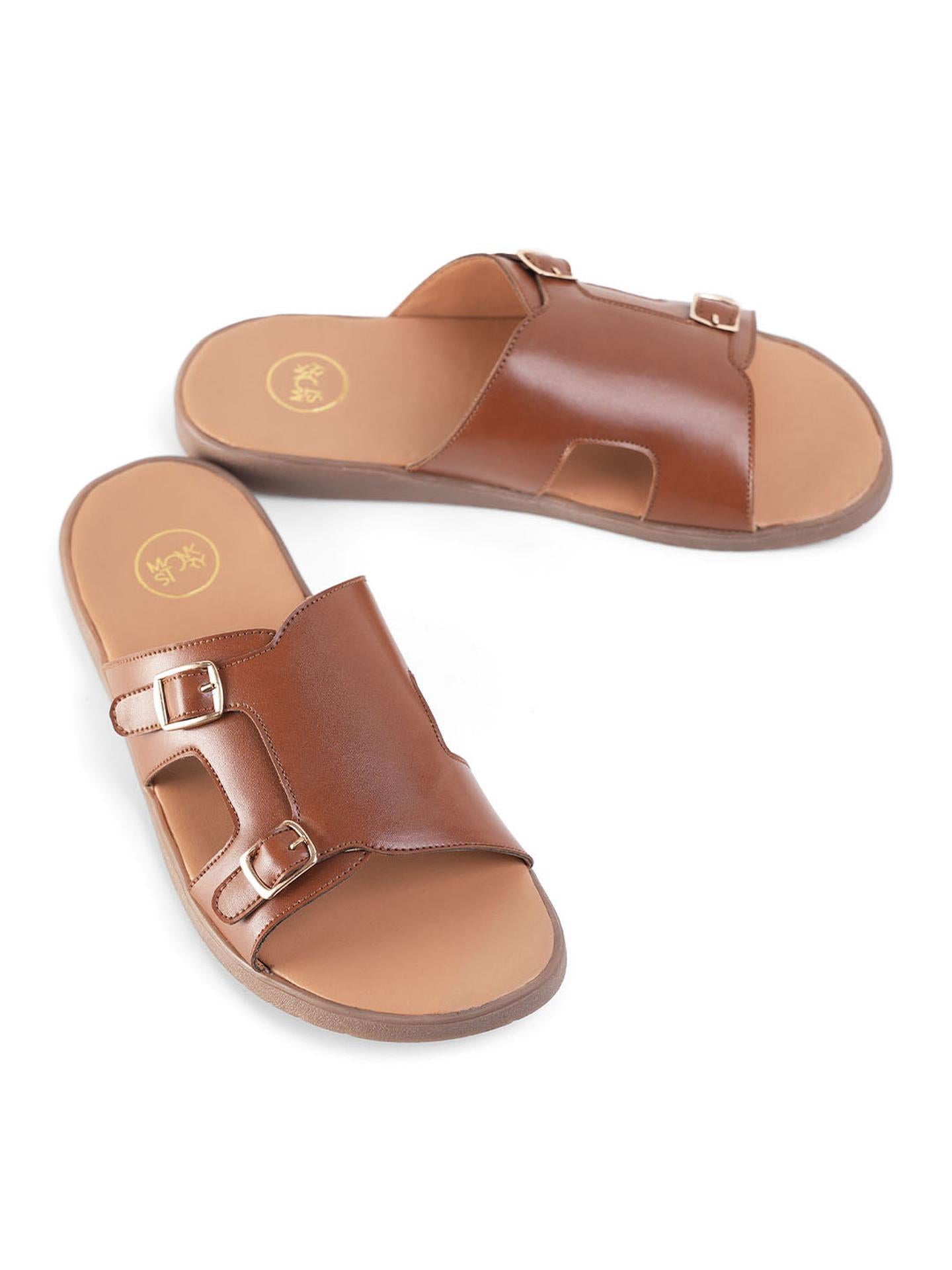 T-Rad Classic Double Monk Strap Sandals - Tan - UK 10 EU 44