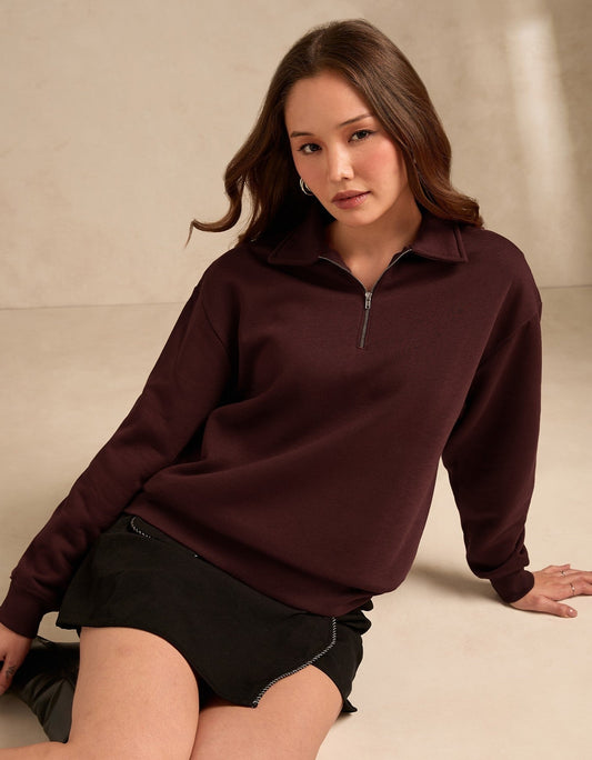 Brown Plush Russian Fleece Zip-Up Sweatshirt