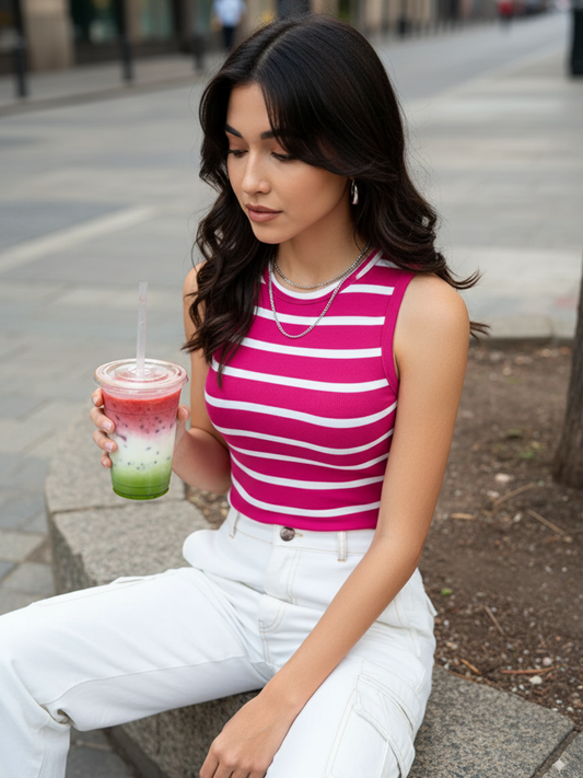 Stretchable Ribbed Sleeveless Crop Top