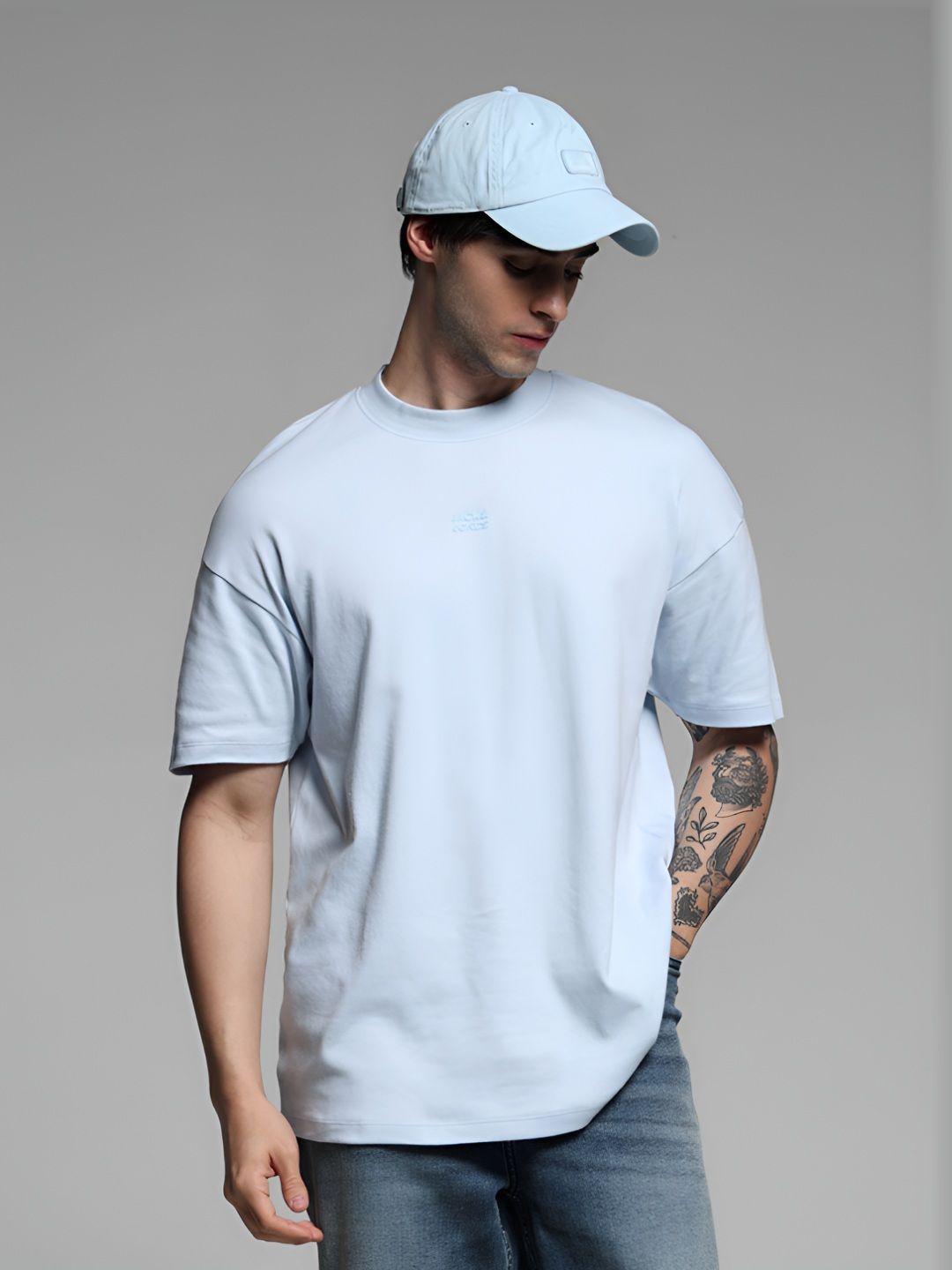 Men Solid Round Neck Cotton Oversized T-shirt
