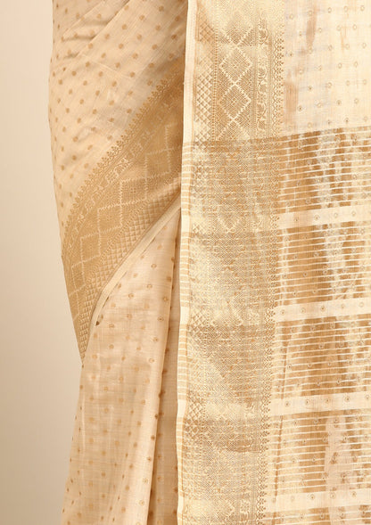 Cream Traditional Zari Butta Woven Tussar Saree