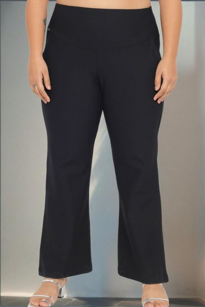 Plus Size Black Tummy Shaper Flare Pants