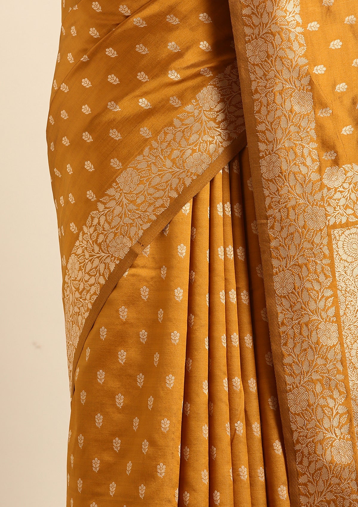 Mustard Butta Woven Tussar Saree
