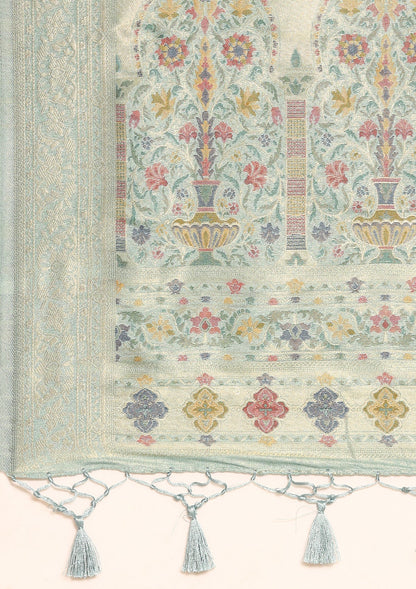 Dusty Blue Banarasi Saree