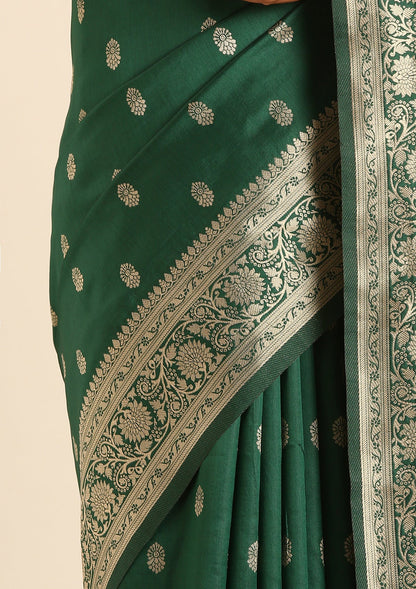 Dark Green Traditional Woven Tussar Saree