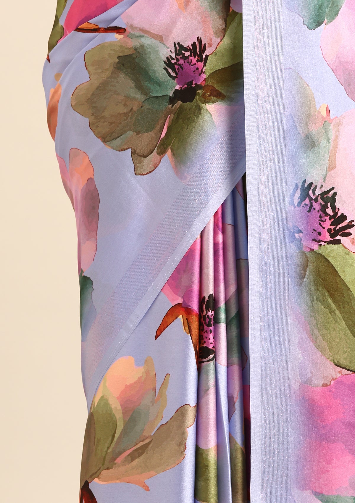 Violet Watercolor Floral Digital Printed Satin Saree