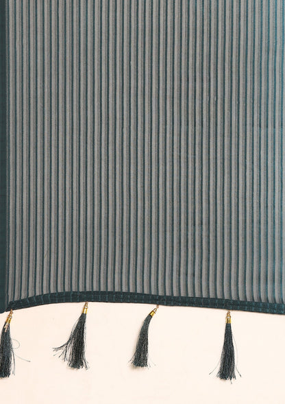 Teal Ombre Metallic Zari Striped Chiffon Saree