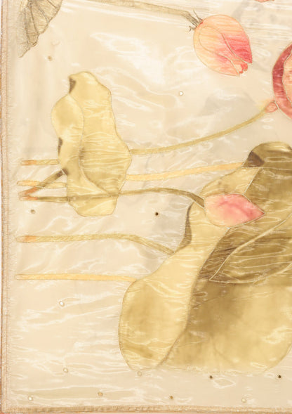 Metallic Sage Green Printed And EmbroideRed Organza Saree