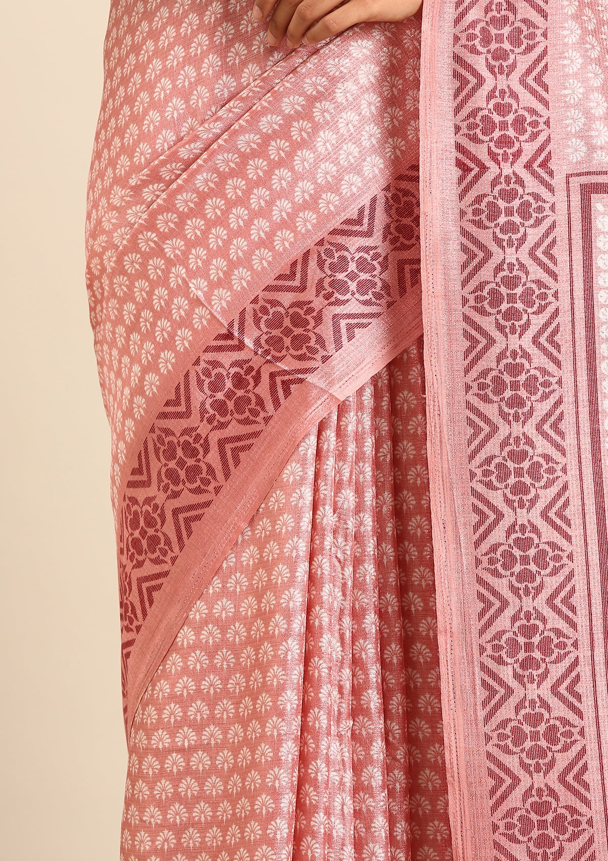 Dusty Pink Butti Printed Art Tussar Matka Silk Saree