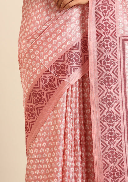 Dusty Pink Butti Printed Art Tussar Matka Silk Saree