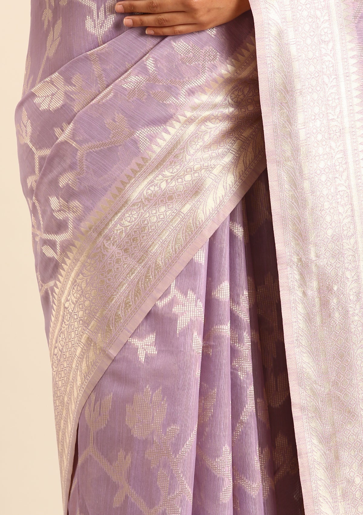 Mauve Floral Woven Tussar Saree