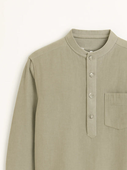 Sand Linen Blend Textured Short Kurta