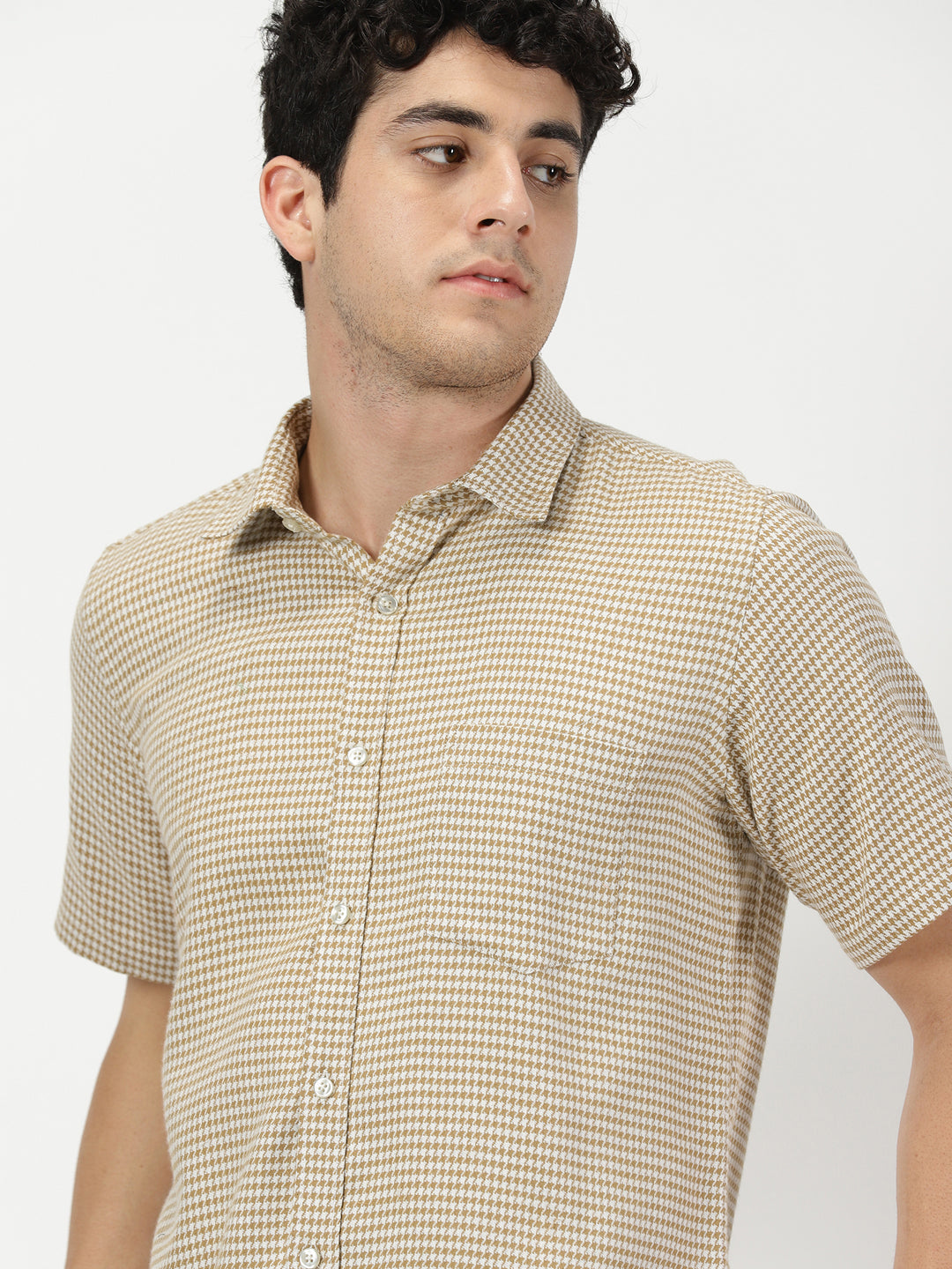 White and Ochre Houndstooth Shirt