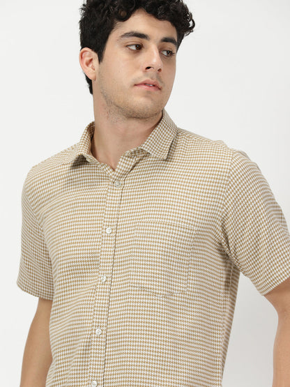 White and Ochre Houndstooth Shirt