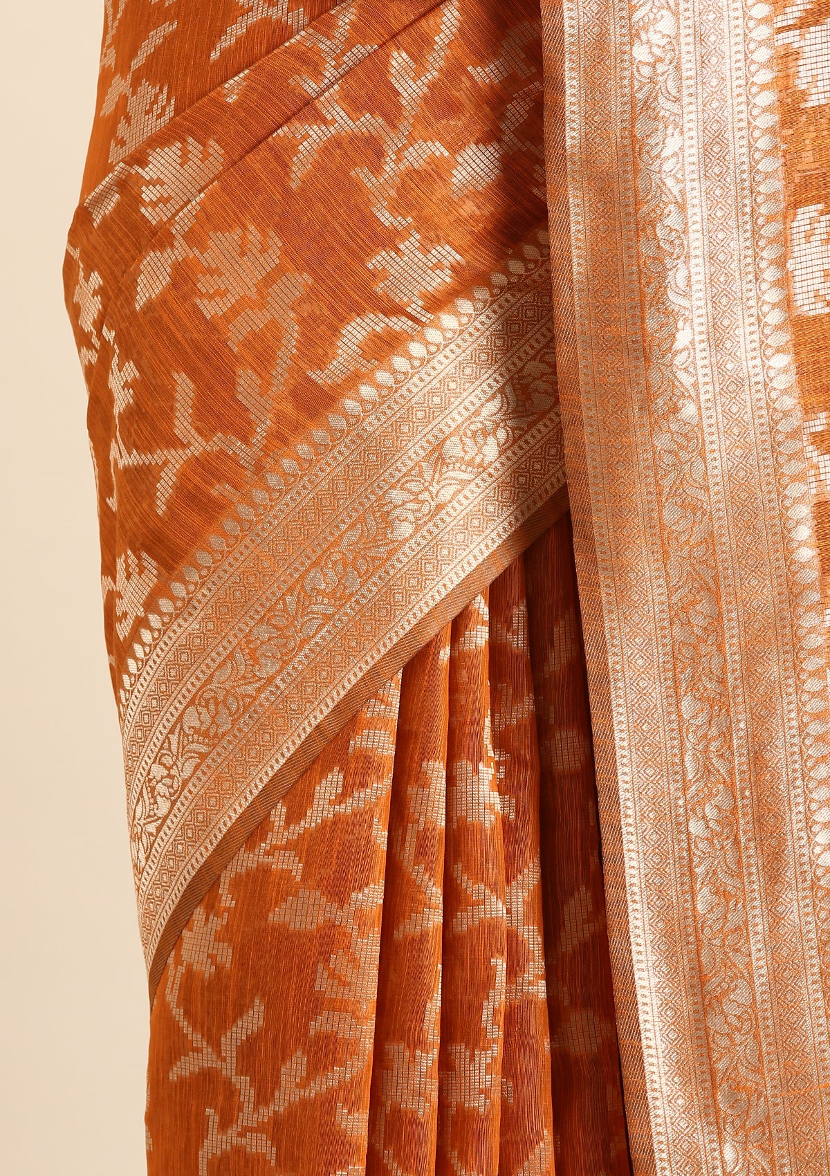 Rust Jaal Woven Tussar Saree