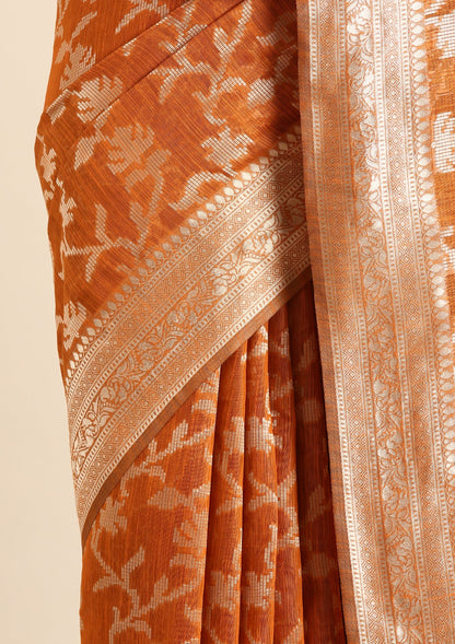 Rust Jaal Woven Tussar Saree