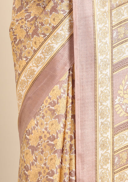Copper A/O Floral Printed Art Tussar Matka Silk Saree