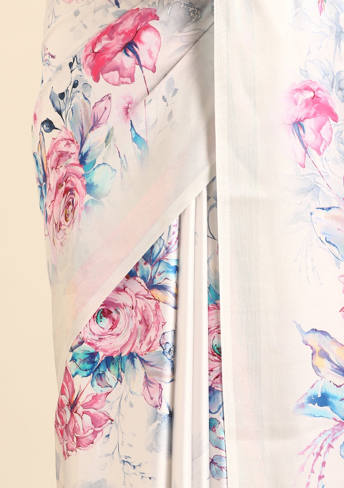 Lavender A/O Floral Printed Satin Saree