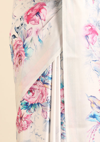 Lavender A/O Floral Printed Satin Saree