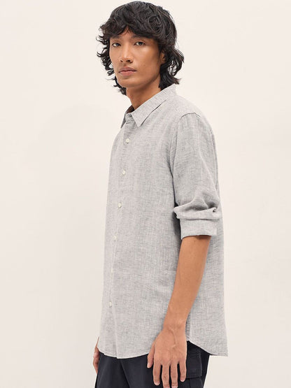 Spread Collar Slim Fit Cotton Linen Casual Shirt