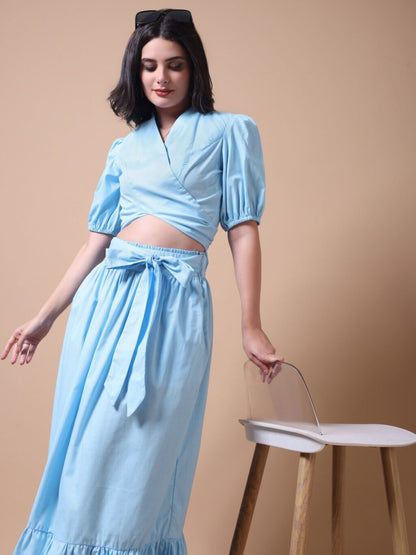Gathered Maxi Co-ord Set | Sky Blue