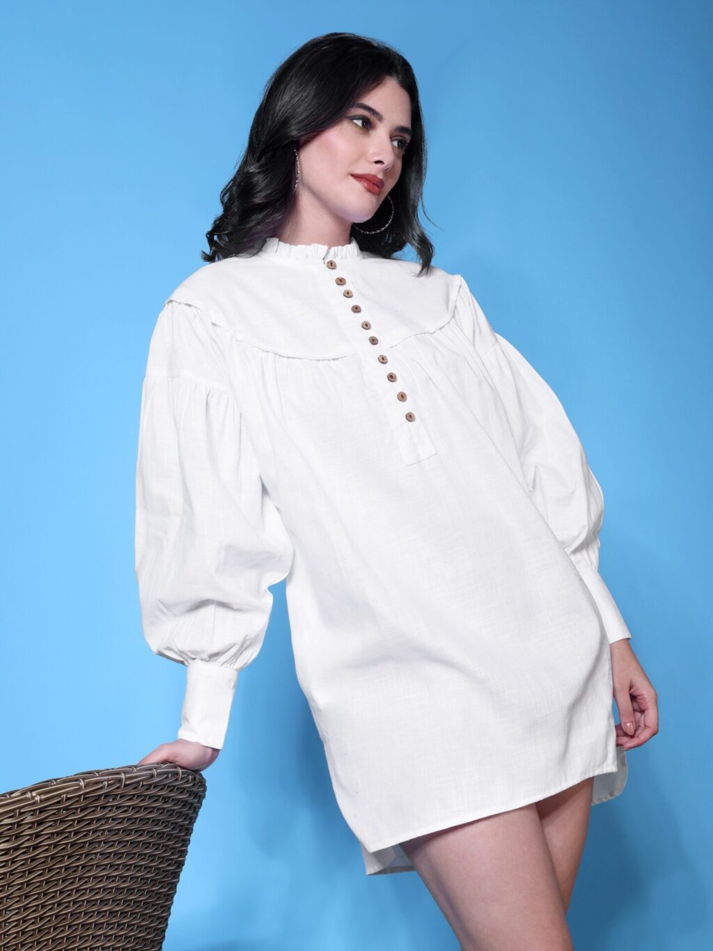 Balloon Sleeve Mini Dress | White