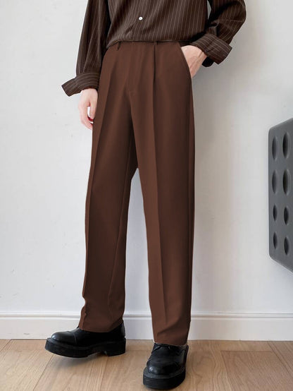 Men Semi Formal Straight Fit Korean Pants - Brown