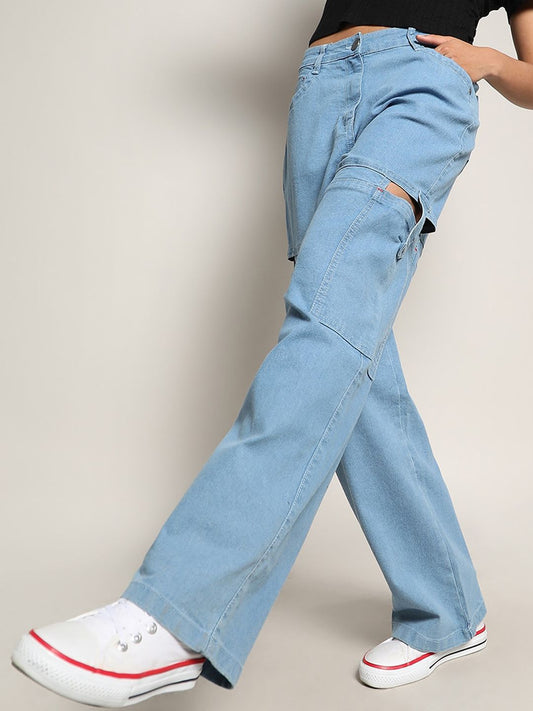 Women Blue Smart Mid-Rise Clean Look Light Fade Stretchable Cutout Jeans
