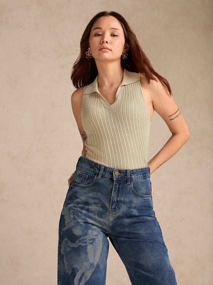 Beige Polo Flat Knit Tank
