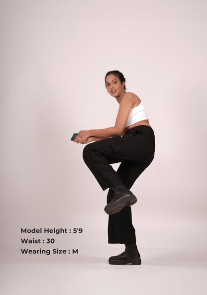 Wide Leg Cargos in Midnight Magic Black