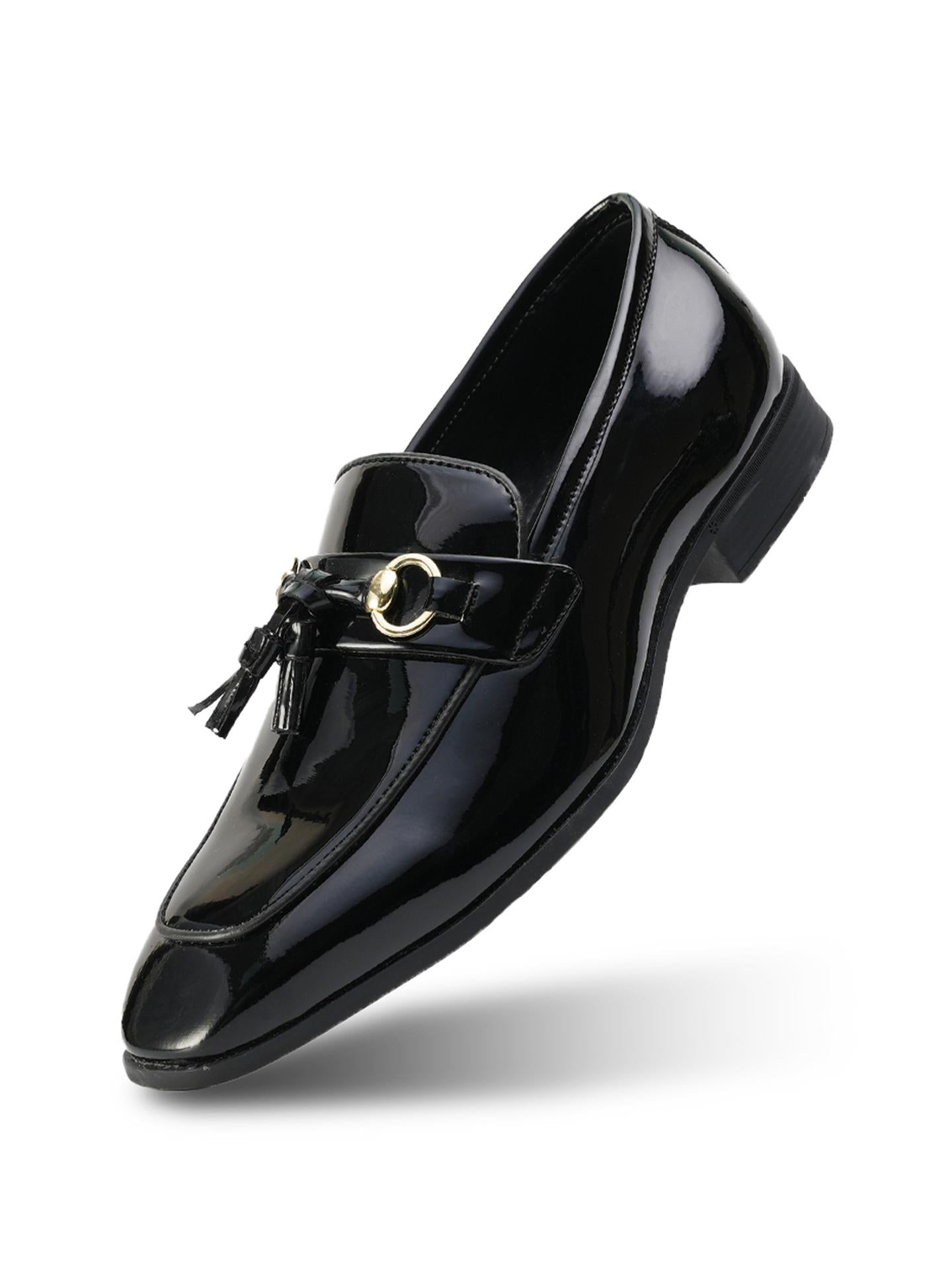 Monkstory Horsebit Tasseled Patent Slip-Ons - Black