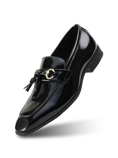 Monkstory Horsebit Tasseled Patent Slip-Ons - Black