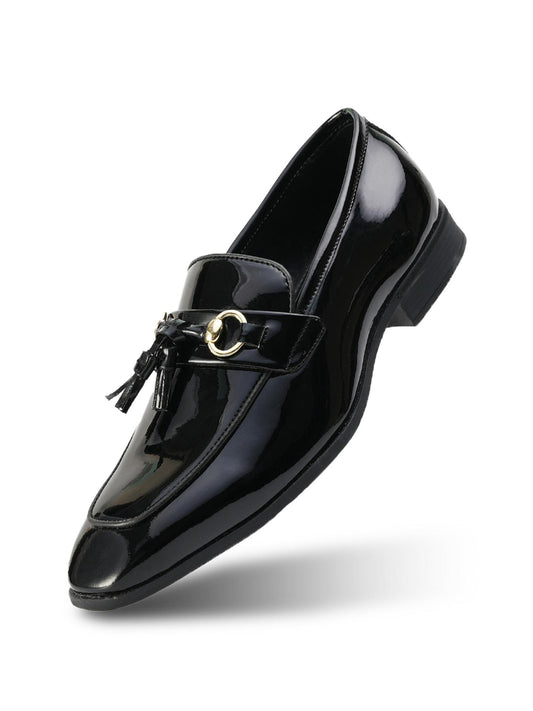 Monkstory Horsebit Tasseled Patent Slip-Ons - Black