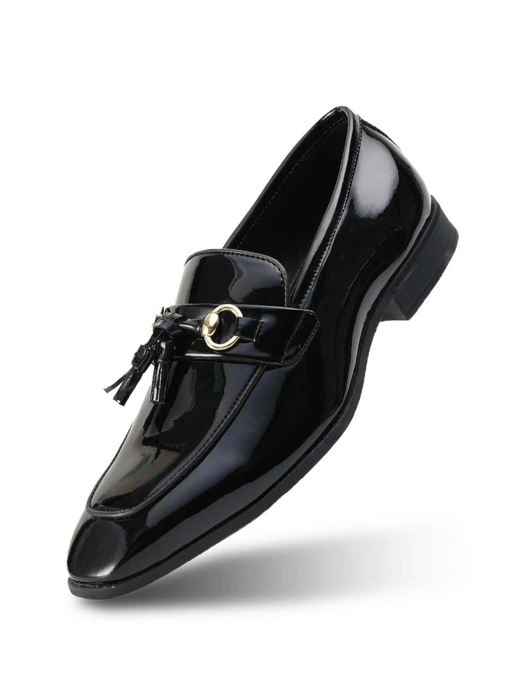 Monkstory Horsebit Tasseled Patent Slip-Ons - Black